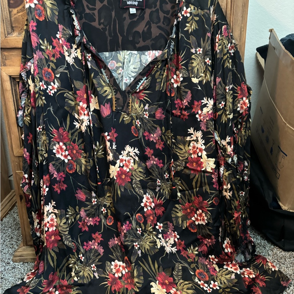Johnny Was Black and Brown Patterned Top, 2X